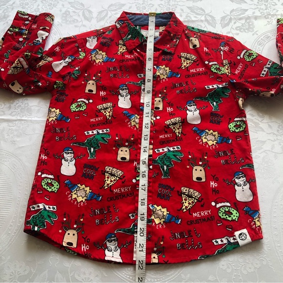 Free Planet Little Boys Size 7 (XL) Red Christmas Shirt Long Sleeves Button-Up - Picture 6 of 14